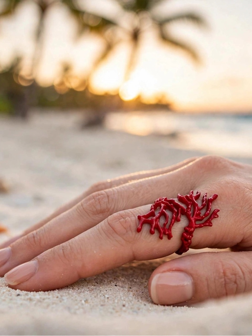 Red Coral Branch Statement Ring